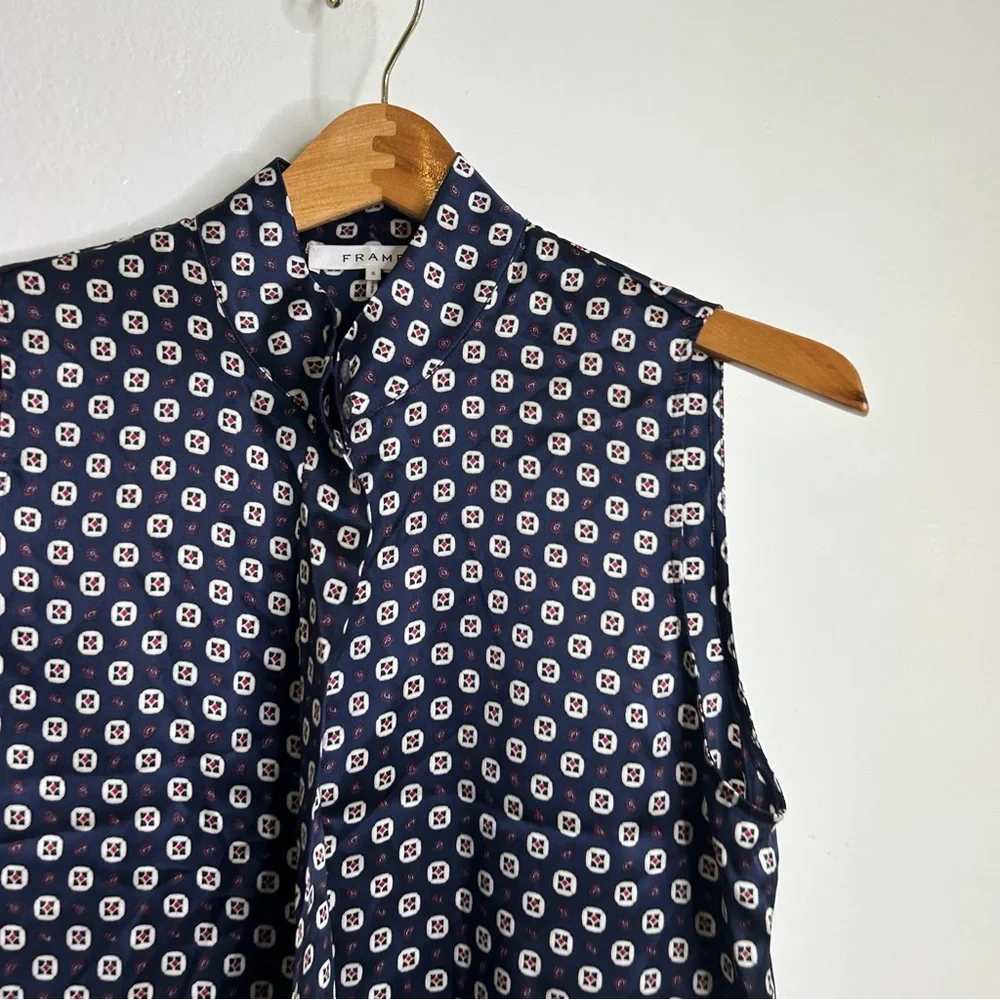 FRAME 100% Silk Navy Button Down Lightweight Tank Top Blouse Size Small
